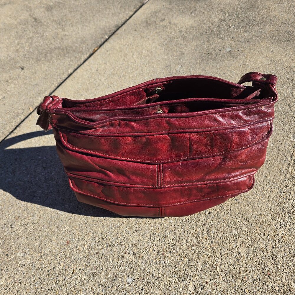 Burgundy leather shoulder bag